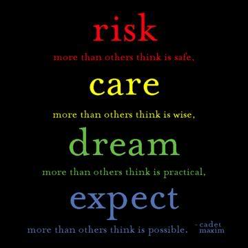A quote about risk and care, dream and expect.
