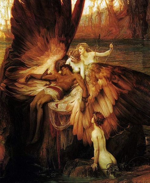 A painting of two women and an eagle
