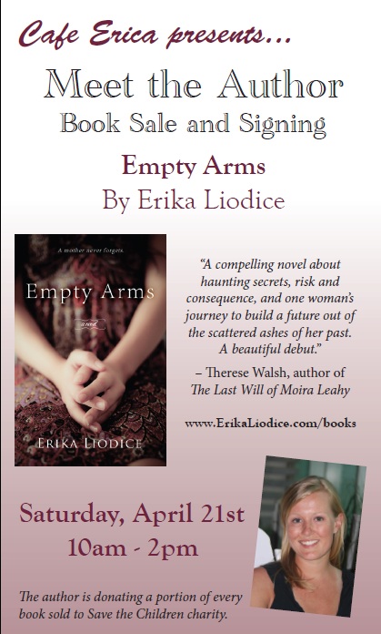 A sign that reads " erica presents meet the author book sale and signing."
