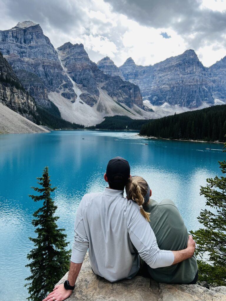 Photo of Dave and Erika Liodice overlooking Moraine Lake.